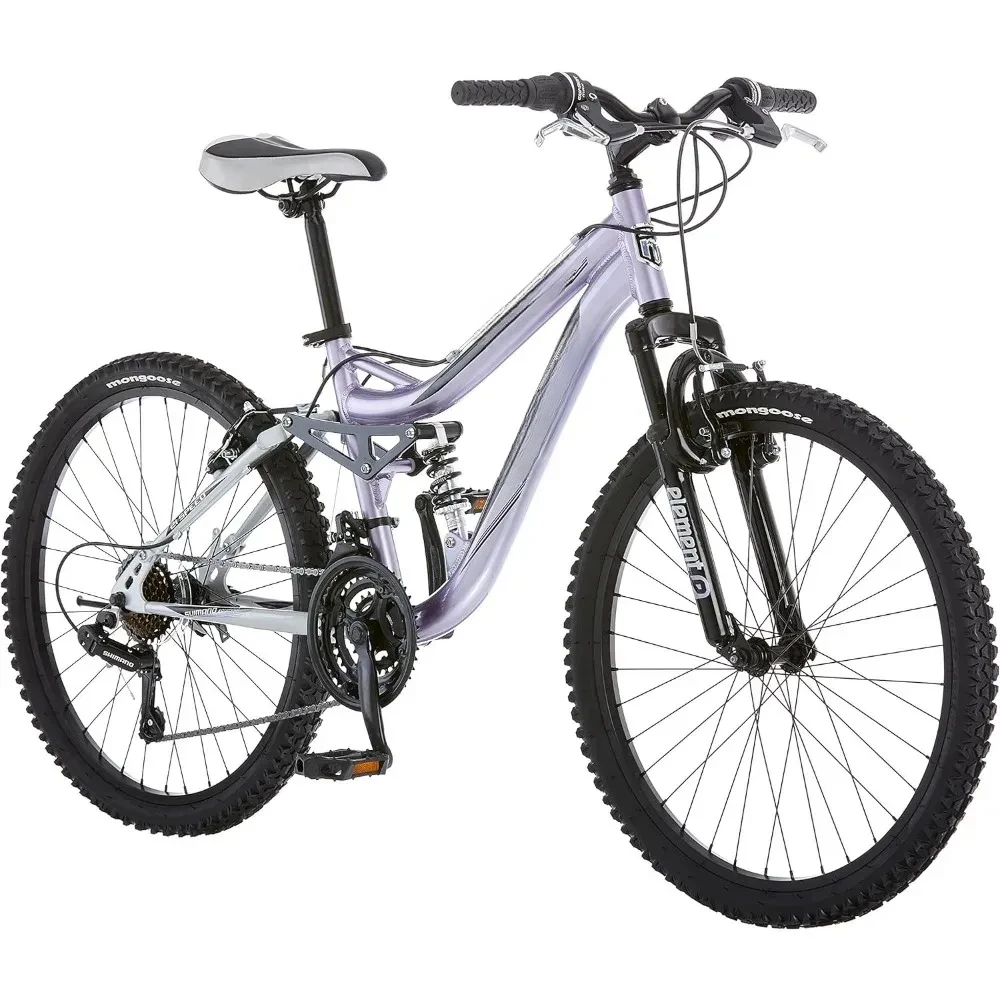 Girls Mountain Bike, 24-Inch Wheels, Aluminum Frame, 21-Speed Drivetrain, Lavender