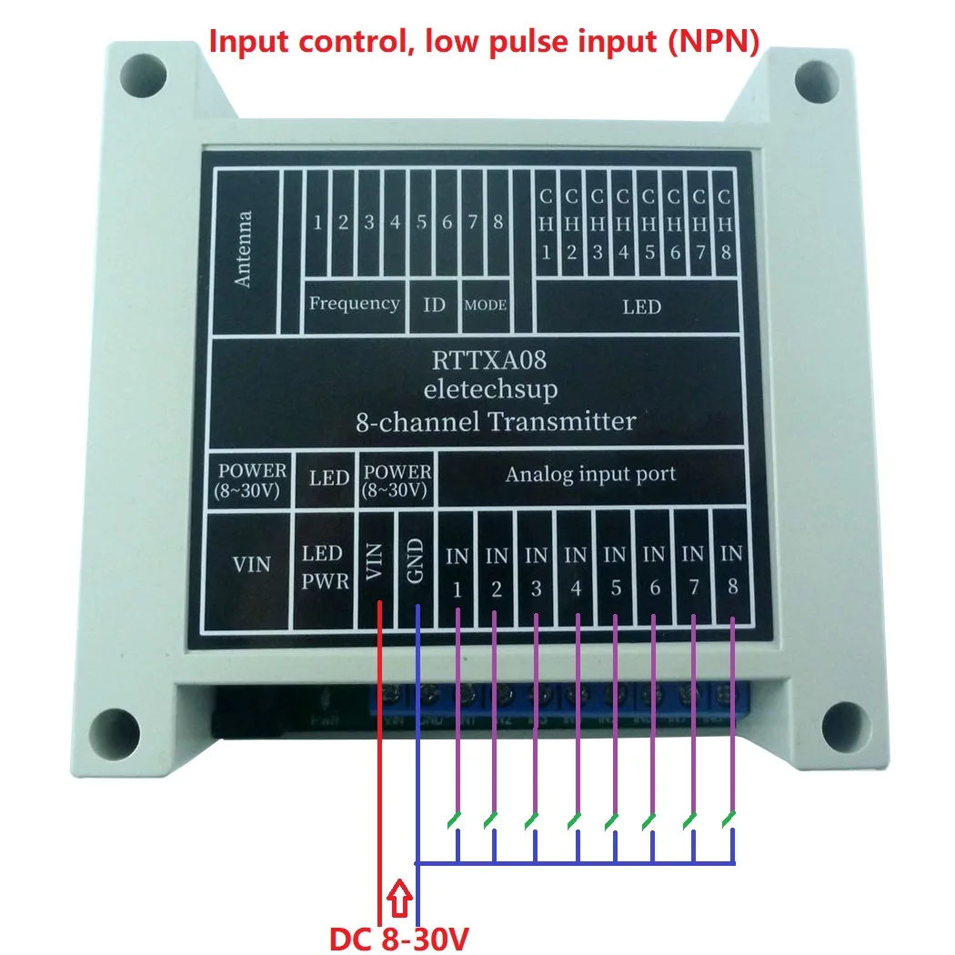 

8CH 433M DC 12V Lora Bidirectional Remote IO Controller LED Feedback Indicator NPN In Relay Out Swicth Module Board