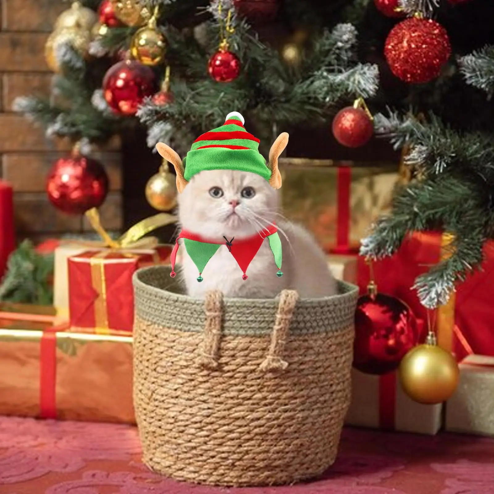 Christmas Dogs Cats Clothes Puppy Pet New Year’s Eve Costumes Adjustable Strap Elf Hat Bell Neckerchief Scarf Stage Show Outfit