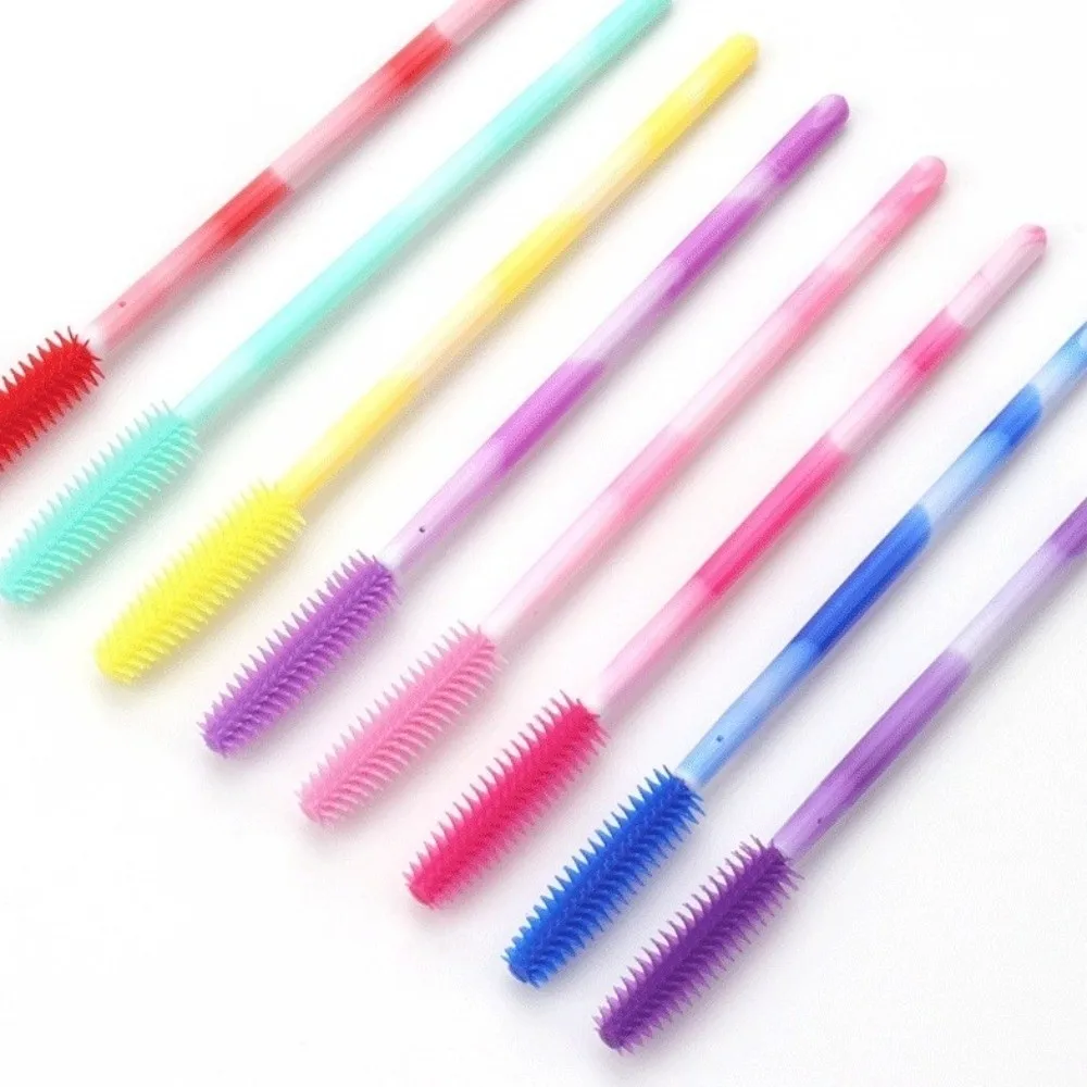 50 pçs pincéis de cílios descartáveis ferramentas de maquiagem silicone rímel varinha aplicador arco-íris cor microbrush sobrancelha pente