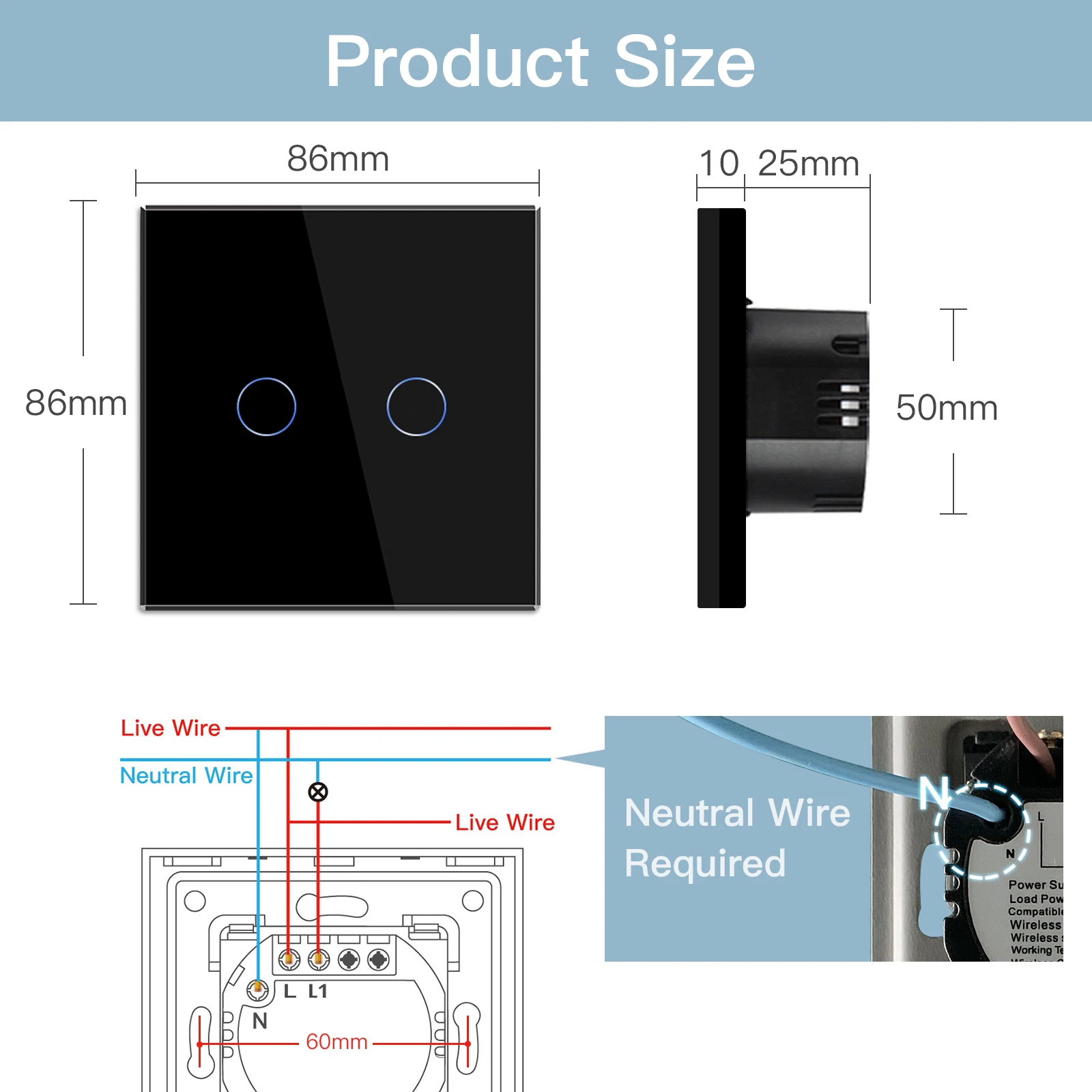 BSEED Zigbee 1Gang 3way Touch Switches Stairs Wall Switches Tuya Smart Life Aliexa Alice App Control Crystal Glass Panel 10A