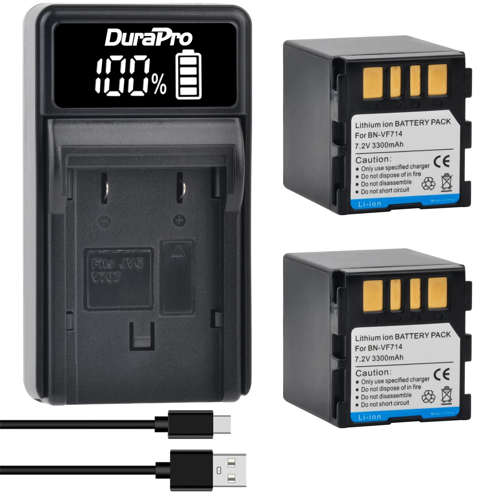 DuraPro 3300mAh BN-VF707 Bateria BN-VF714 BN-VF733 Battery & LED USB Charger for JVC BN-VF707U BN-VF714U BN-VF733U GR-D240