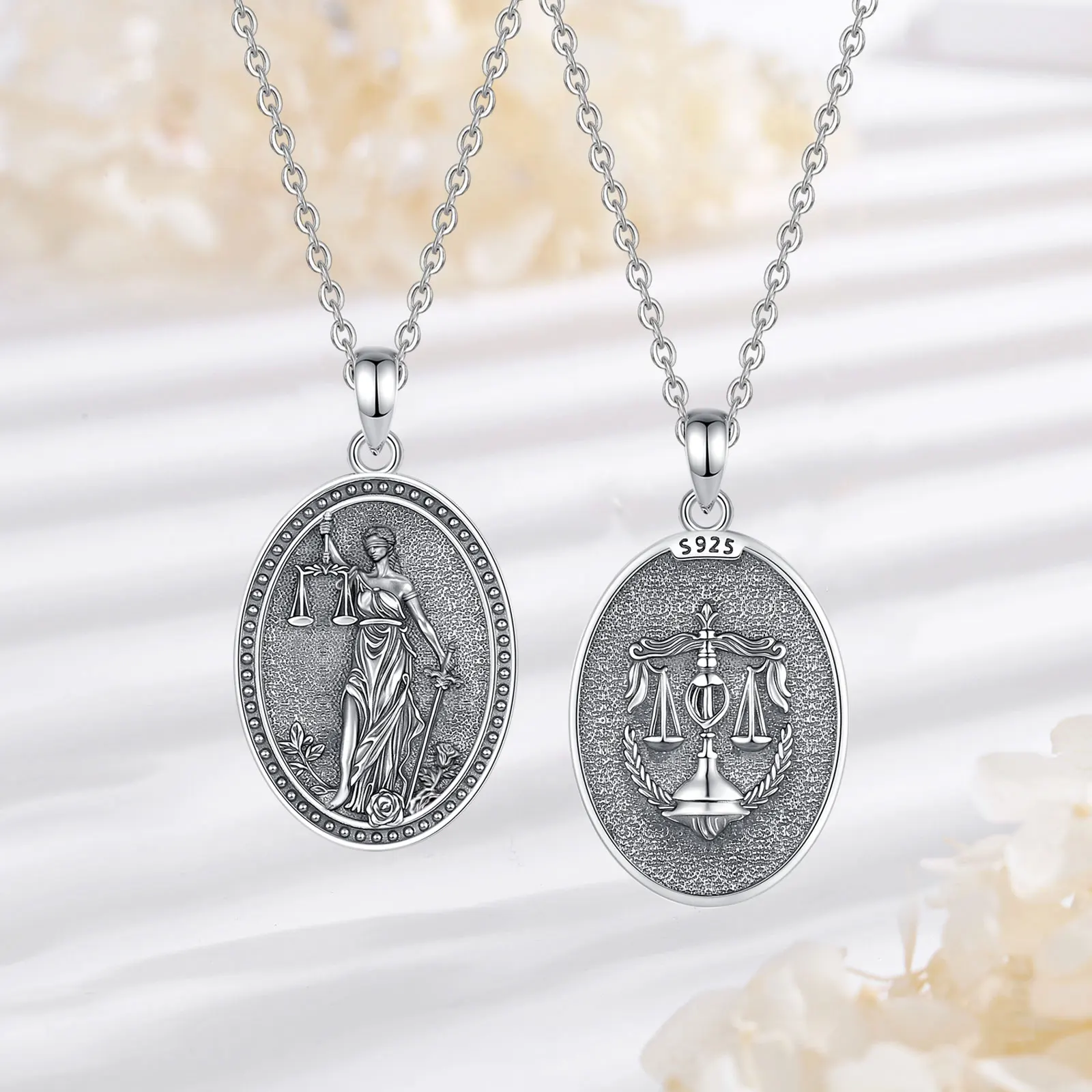 يودورا 925 فضة ثيميس آلهة العدالة قلادة السيف التوازن الموازين قلادة الأساطير اليونانية مجوهرات للجنسين هدية