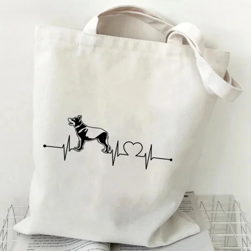 مضحك الكلب ونبضات القلب الجرافيك النساء الرجال حقيبة كتف Harajuku موضة الحيوان عاشق أكياس التسوق طالب حقائب اليد في الهواء الطلق