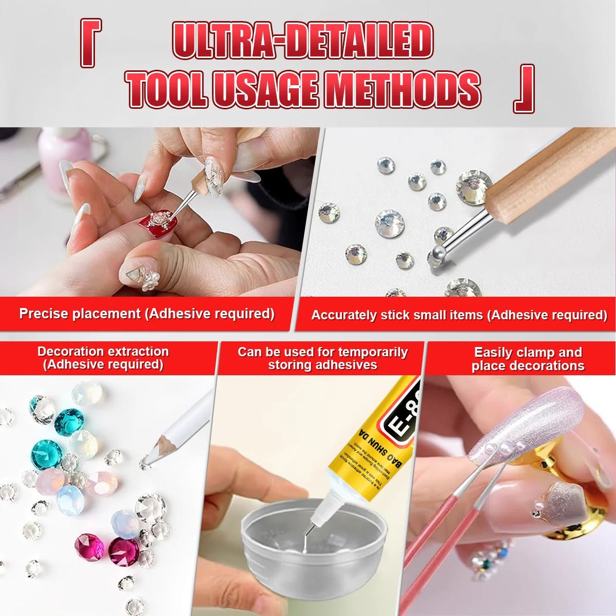 15g Lem Rhinestone untuk Kuku Gel Lem Kuku Super Kuat untuk Hiasan Kuku 3D Gel Bling Dekorasi Permata Seni Kuku Berlian