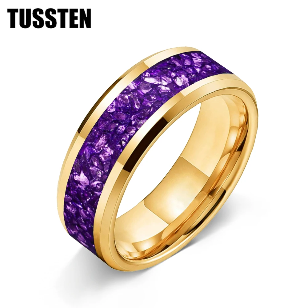 Dropshipping TUSSTEN 6/8MM Men's and Women's Wedding Tungsten Ring Purple Crystal Stone Inlaid Comfortable Fit