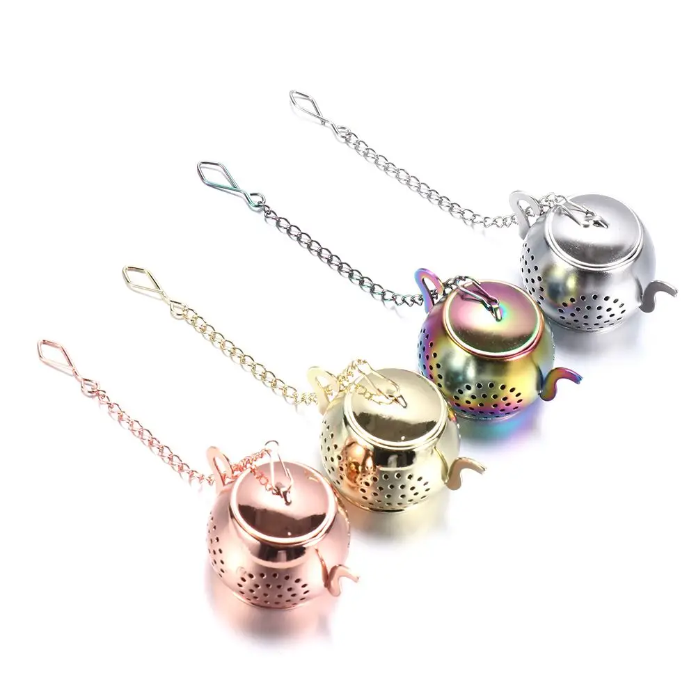 with Chain Stainless Steel Teapot Shape Tea Strainer Herbal Spice Filter Diffuser Tea Infuser