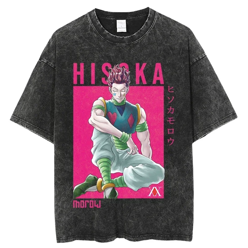 

Punk Hunter Anime Washed TShirts Men Retro Vintage Hip Hop Printed T-shirt Oversized Streetwear Manga Short Sleeve Tops Tees