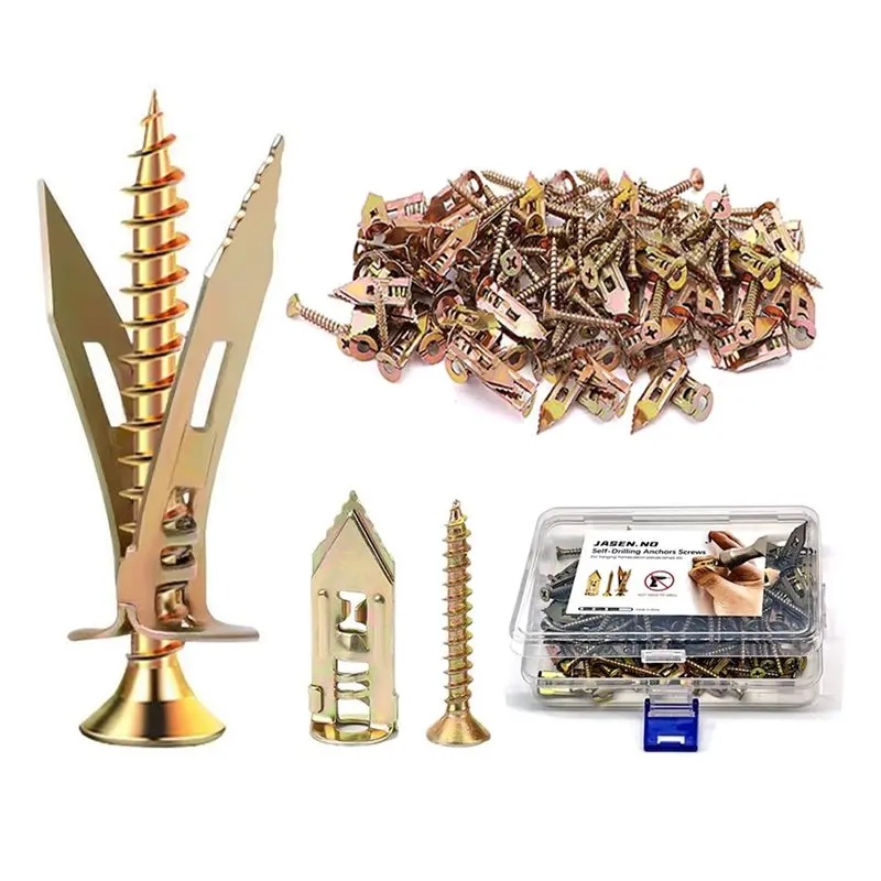 B50C For Picture Frames, Furniture, Wall Coverings, Hinge Repair- 100PCS Set Of Self-Drilling Drywall Anchors And Screws