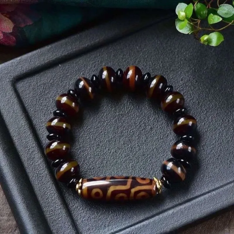 

Natural Tibetan Dzi Bead Bracelet, Unisex Retro Fashion Jewelry