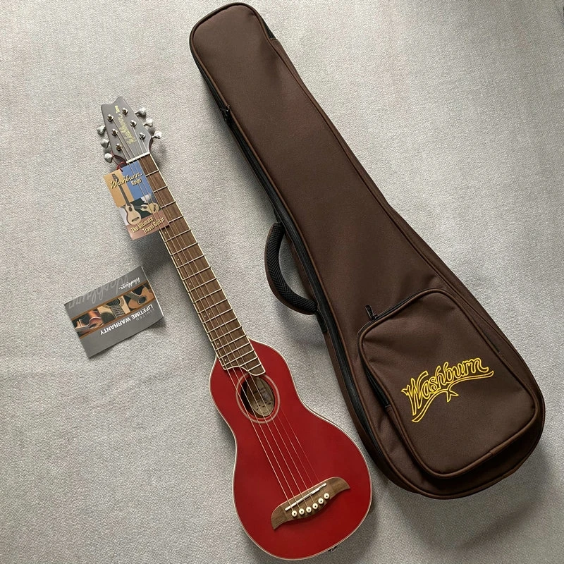 Travel Guitar 34\' Spruce Solid Top Mini Size Acoustic Guitar with Padded Bag Genuine and Original Washburn Authorised Produced
