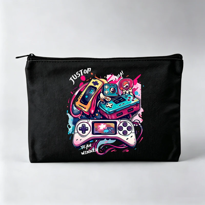 Women's Gaming Controller Graphic Makeup Bag, Zipper Cosmetic Pouch with Retro Streetwear Design for Daily Use