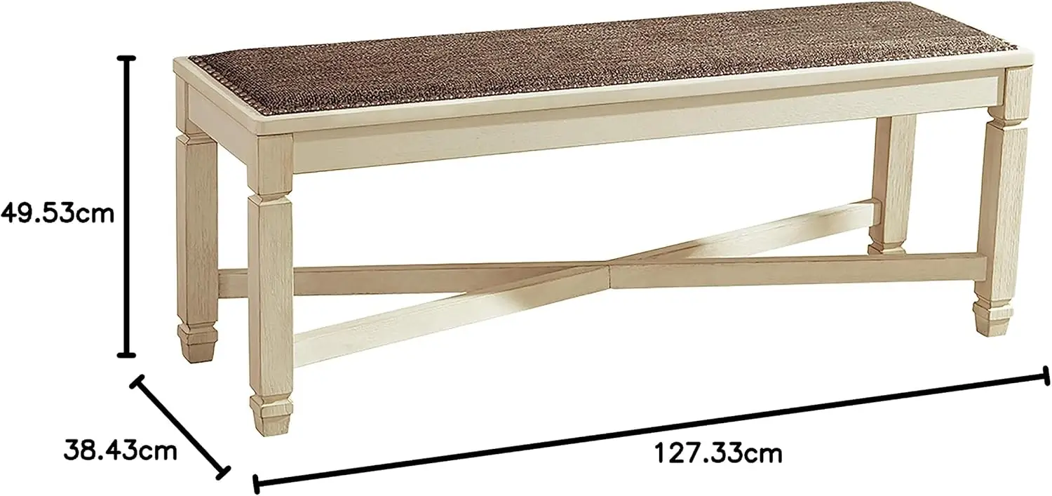 Bolanburg French Country Upholstered Dining Room Bench, Antique White