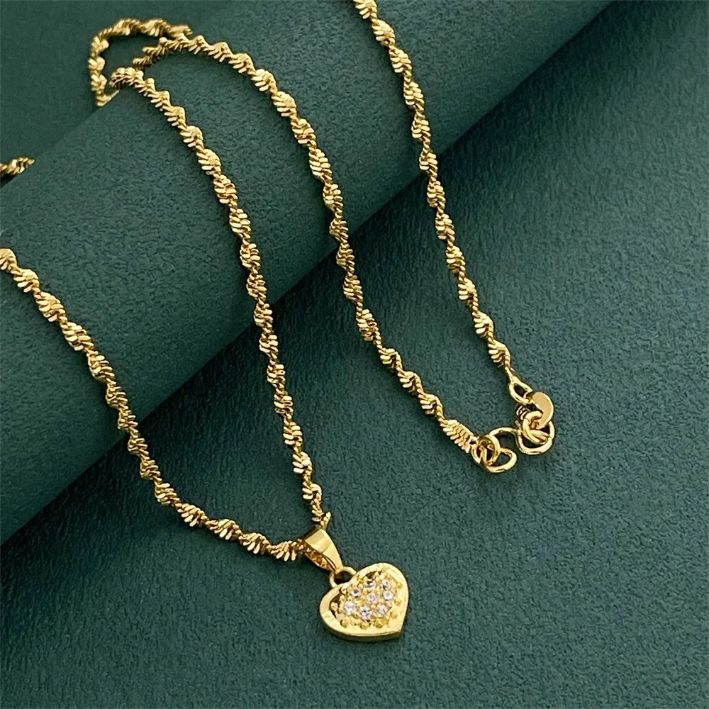 

Luxury 24K 9999 Pure Gold real gold Ladies diamond love pendant necklace