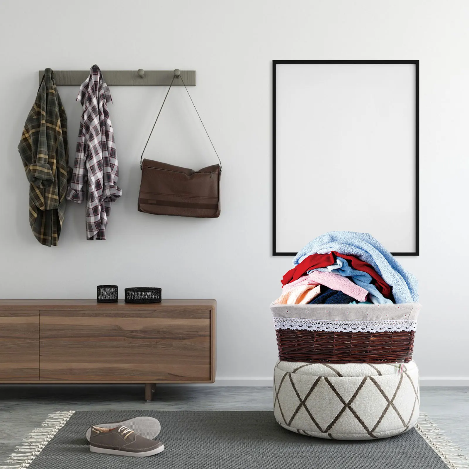 

Handwoven Rattan Wicker Storage Basket Removable Lining Large Capacity Floor Closet Organizer Rectangular Laundry Basket For