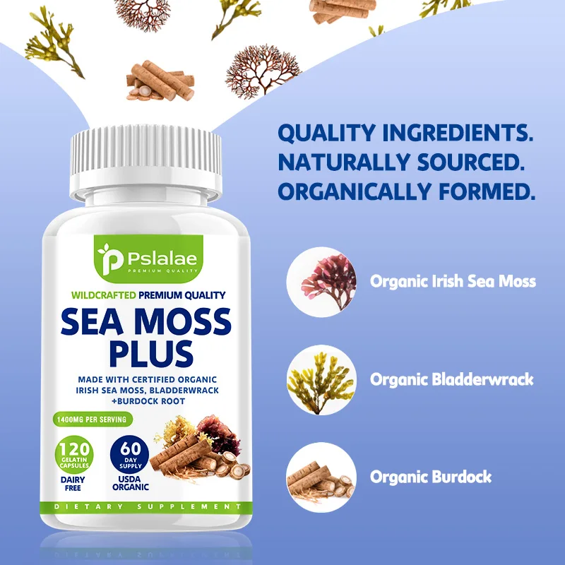 Organic Seaweed Capsules, Containing Wild Carrageenan, Fucus Algae and Burdock Root, Pure Seaweed Supplement, Vegetarian