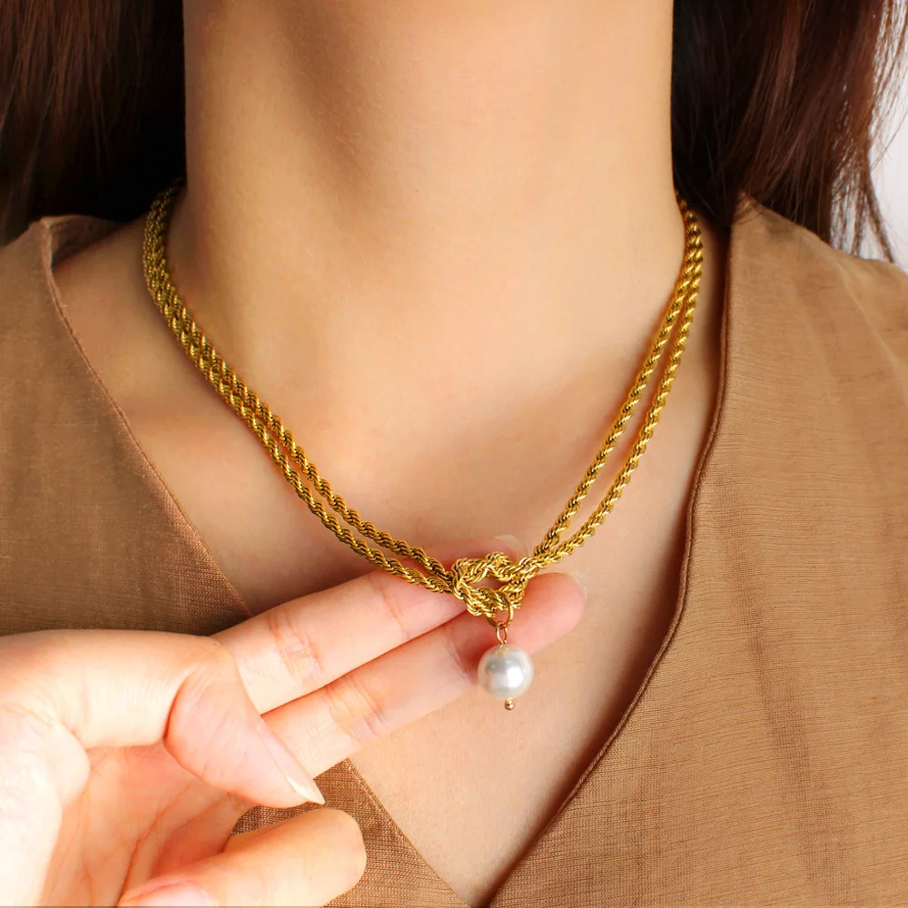 DIY accessories Autumn and winter sweater chain stainless steel twist chain natural bead pearl pendant collarbone chain versatil