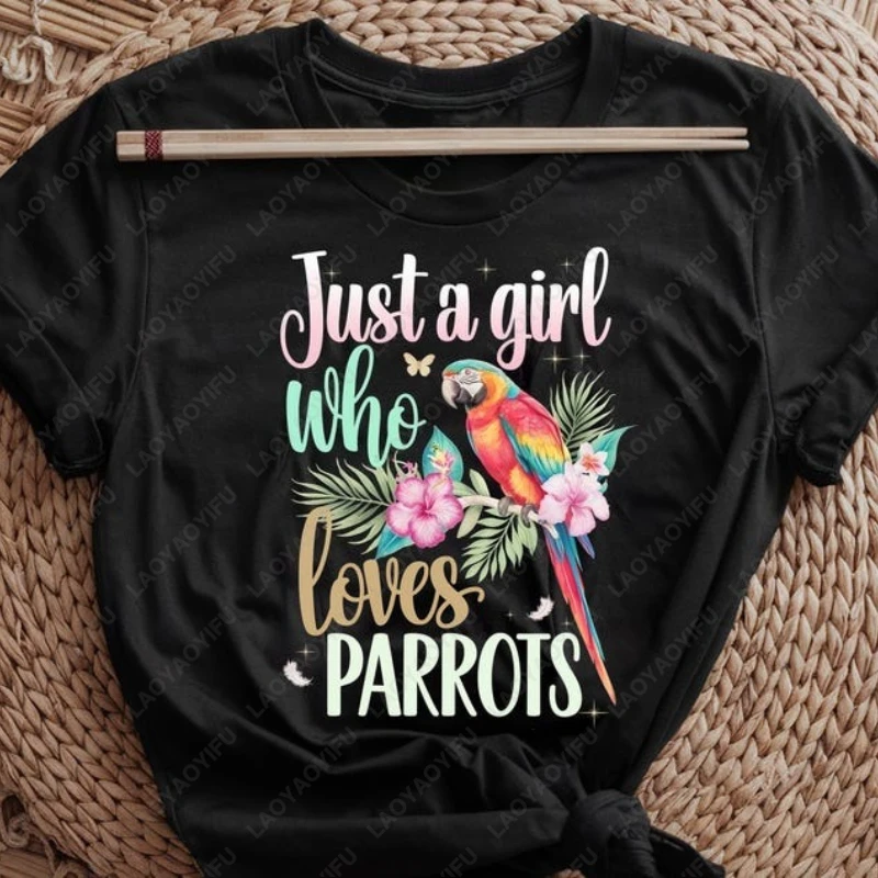 Parrot Lover Watercolor Macaw Tropical Bird Tees Men Women Creative Novelty Regular Short Sleeve Tops Casual Funny Cotton Tshirt