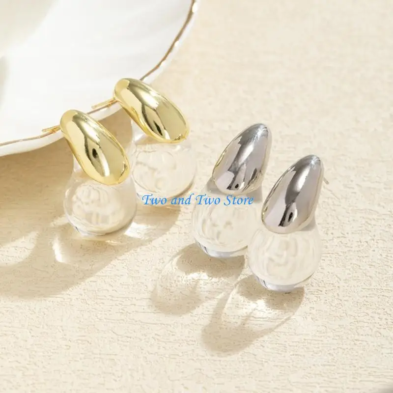 HX6F Versatile Clear Resin Drop Earrings Alloy Base Portable Designs for Everyday Jewelry Wear