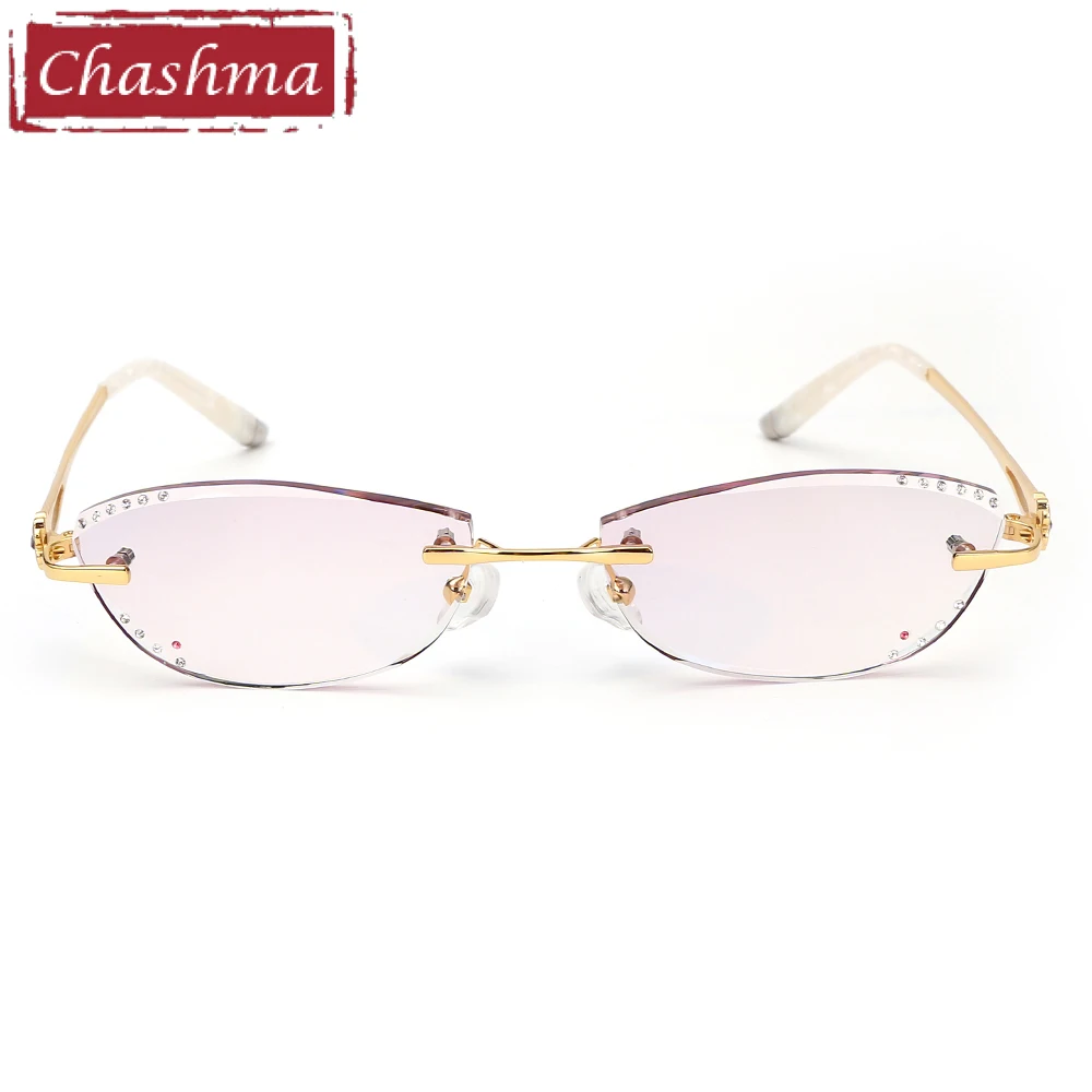 

Chashma Slim Prescription Glasses Women Titanium Colore Lens Trend Eyeglasses Diamond Trimmed Myopia Rimless Eyewear for Female