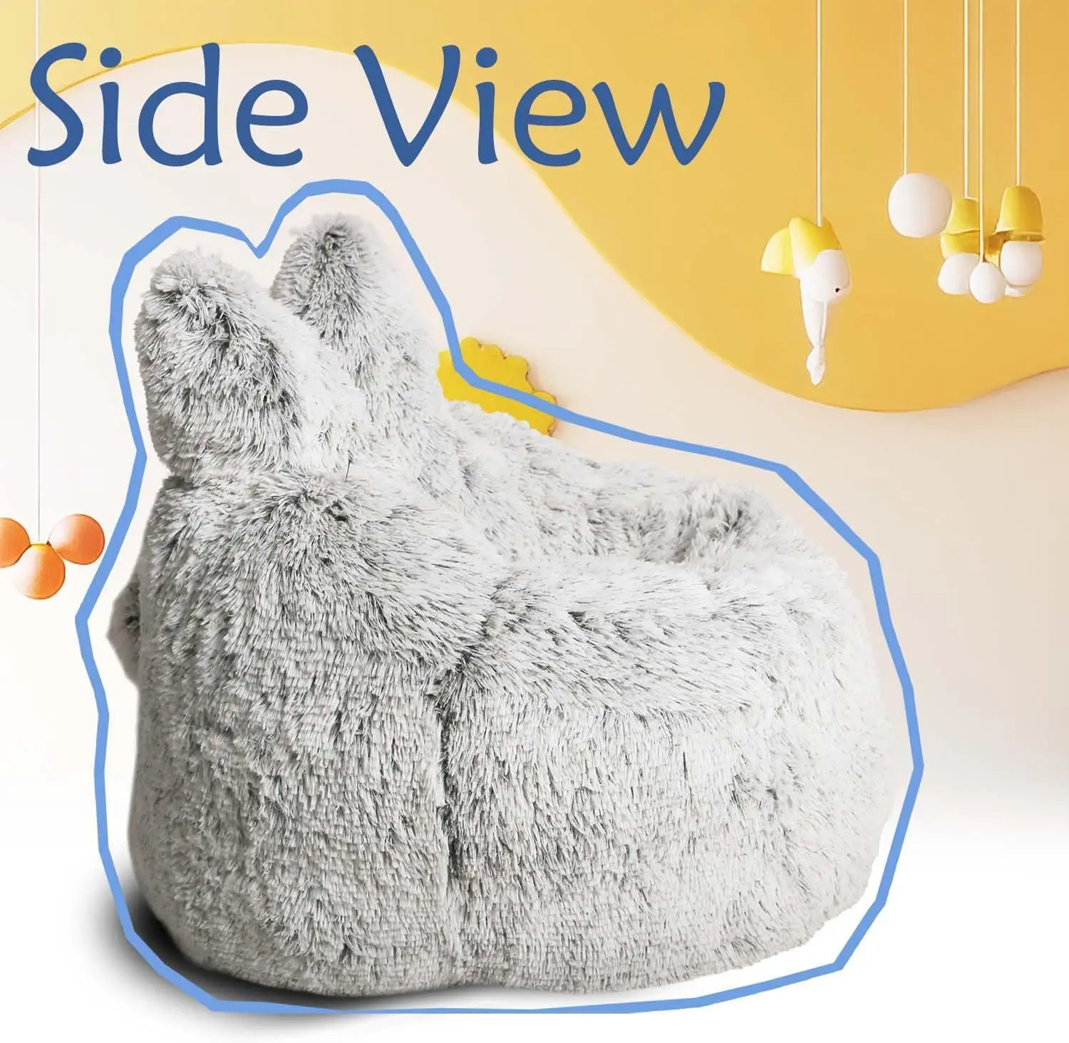 Kids Ultra Soft Fluffy Bean Bag Chair 2.5FT Plush Faux Fur Cover Memory Foam Sofa for Bedroom Dorm Living Room
