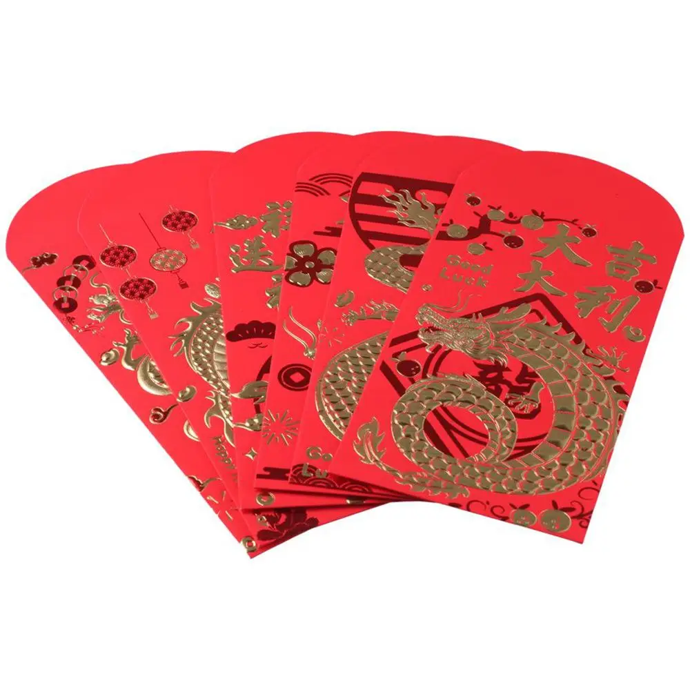 36 PCS Lucky Cartoon New Year Red Envelope Large Thick Dragon Hot Stamping Envelopes Durable Red