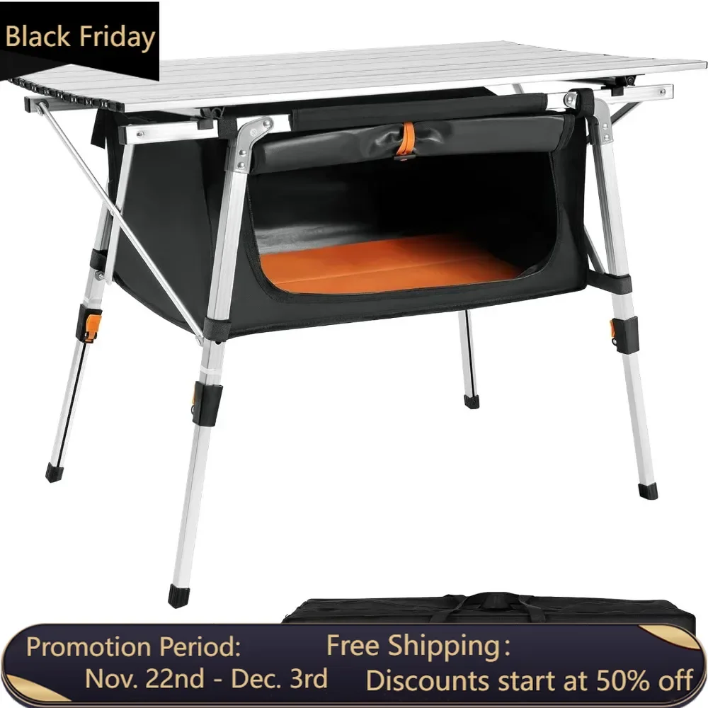 

Folding Camping Table with Storage Bag, Aluminum Portable Beach Table That Can Be Rolled Up, Adjustable Height,Gray Picnic Table