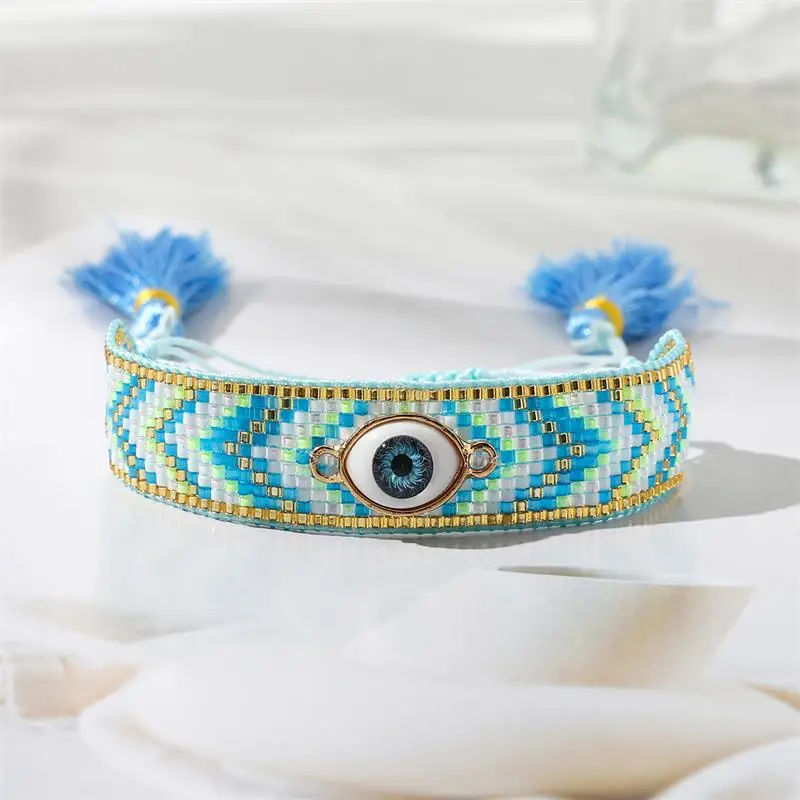 ZHONGVI New Fashion Blue Evil Eye Bracelet For Women Multicolour Miyuki Beaded Adjustable Lucky Chain Bracelet Jewelry Accessory