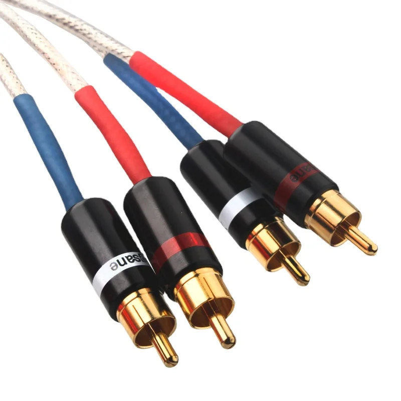 2 Core OCC Silver Plated RCA Signal Cable PTFE Shielded Mesh Power Amplifier Sound Card Decoder HiFi Audio Signal Cable