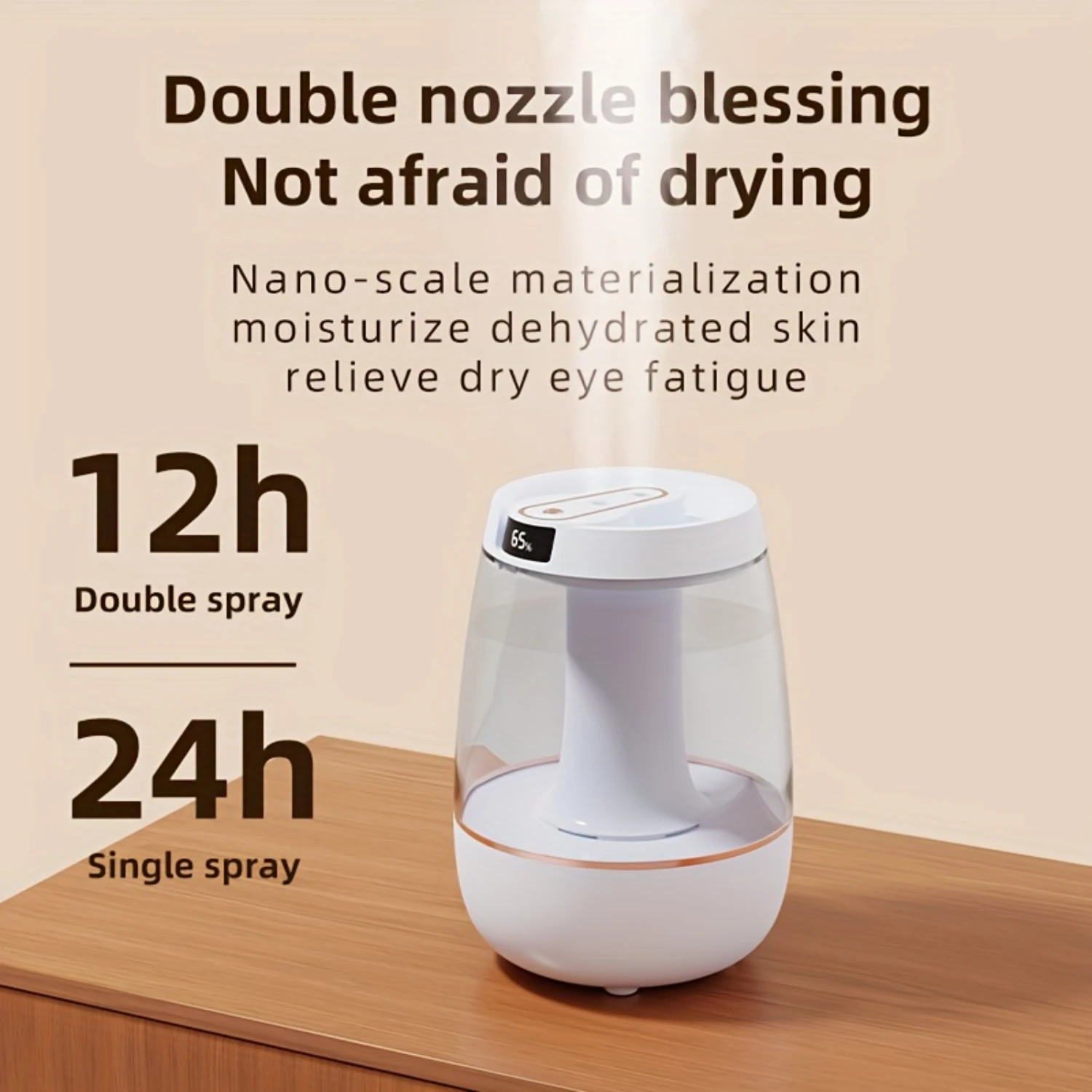 

101.44oz Portable Spray Humidifier, Small Desktop Cooling Mini Humidifier With Night Light, USB Personal Desktop Humidifier, Sui