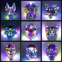 Máscara de media cara con iluminación LED para Halloween, máscara luminosa de neón, suministros para disfraces, regalo novedoso