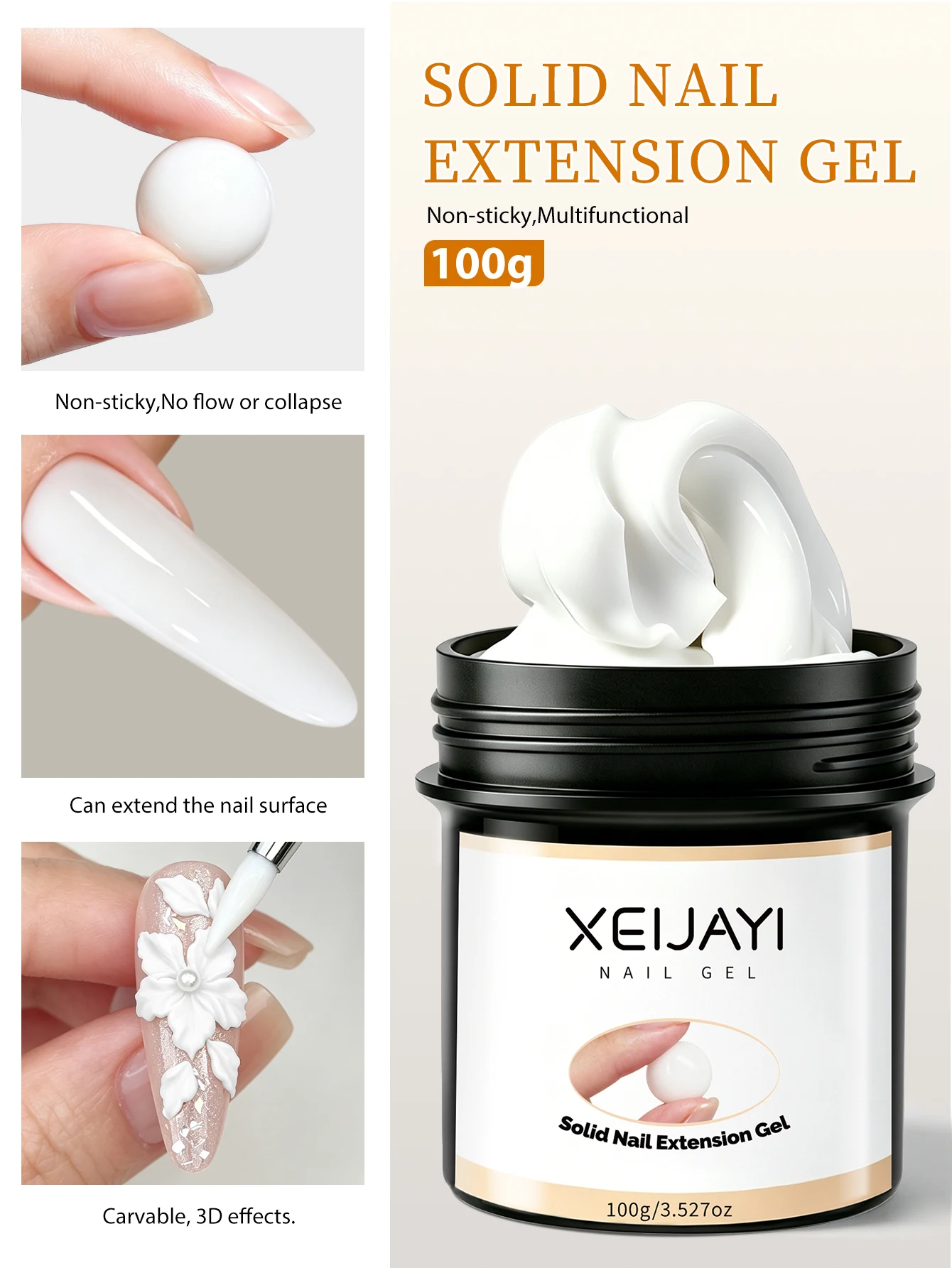 XEIJAYI 1 Stück 100g Weißes Weiches Nageltips-Gel für Künstliche Nägel UV-Gel Nagelverlängerung Funktionelles Design Maniküre-Werkzeuge – Detail 4