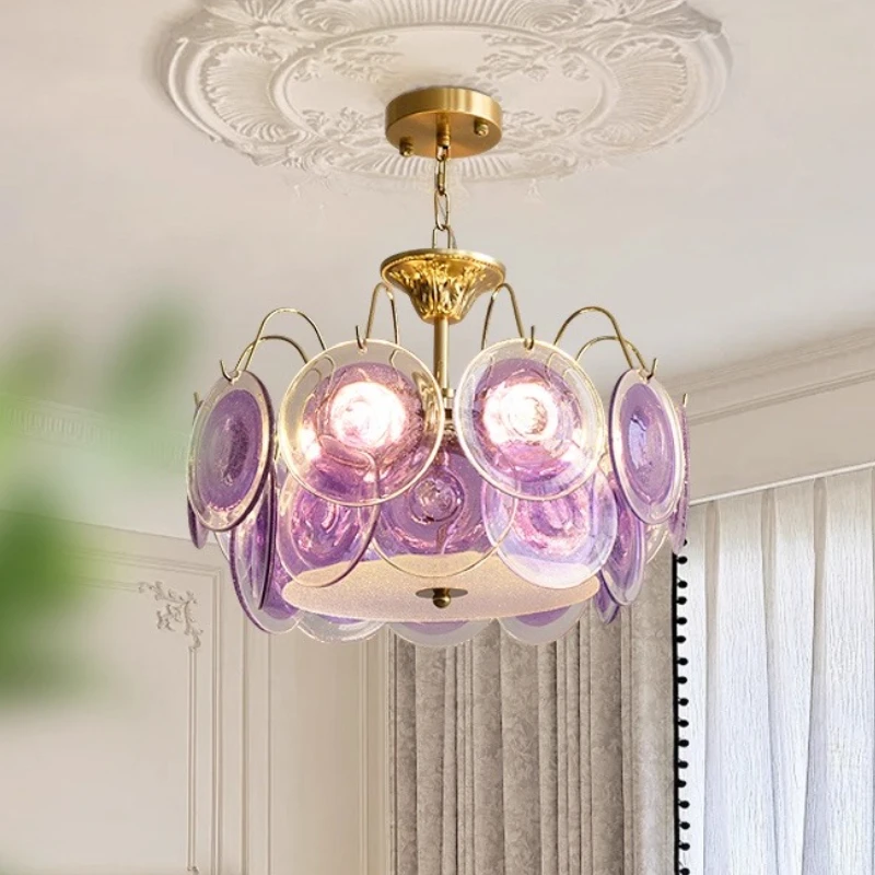 Purple Murano Glass Chandelier Light for Bedroom Office Dining Room Decor Art Colorful Pendant Lamp for Hallway Lobby Fixture