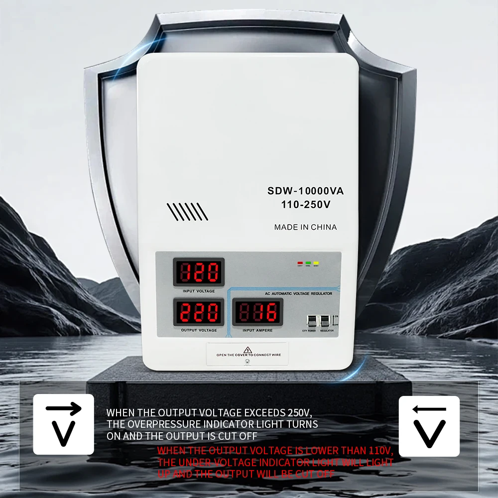 Household Single Phase SDW-10000VA AC220V  Input 110-250V Servo-type Pure Copper AVR LCD Display Wall-Mounted Stabilizer