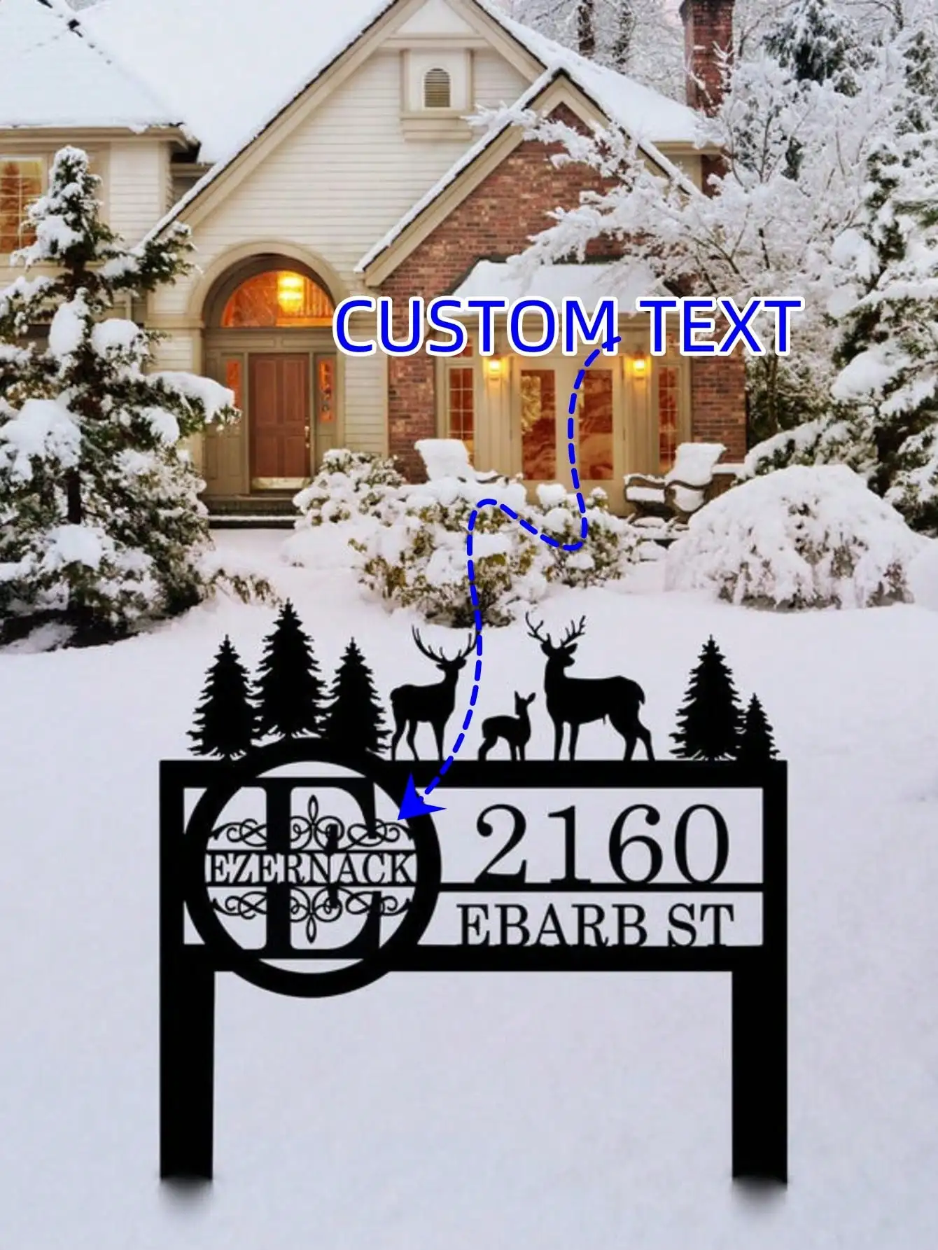 

Personalized Metal Deer Forest Yard Sign Address Plaque Outdoor Holiday Xmas Decor Gift Family