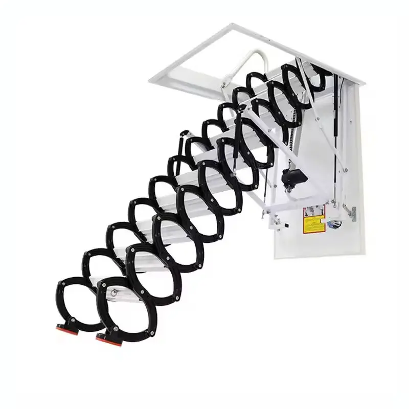 Electric Aluminum Invisible Stretch Telescopic Attic Stair Lifting Ladder Retraction Folding Black Indoor Outdoor GQK Ladders