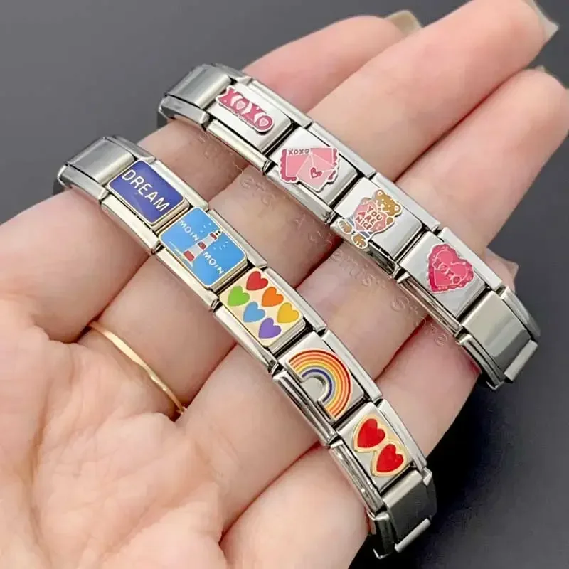 Charm Italiaanse roestvrijstalen armband DIY elastische 9 mm module splitsen liefde retro stijl voor vrouwen mannen kettingen sieraden kettingen