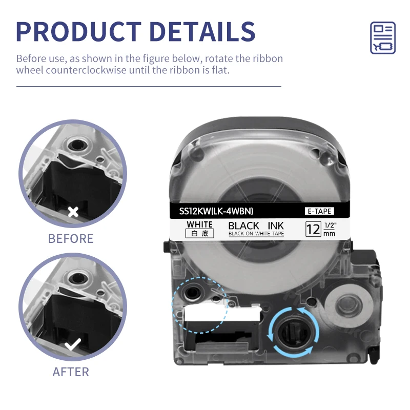 PLAVETINK SS12KW SS12TKW Compatible for Epson/KingJim pattern Tapes SS9KW SS18KW SBM12P SBM12B SWX12BH For LW-300 LW-400 LW-600P