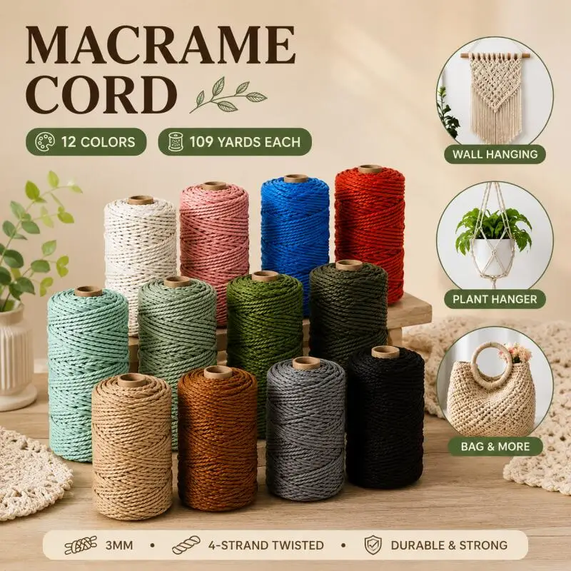 

1 roll of 3mm handmade woven cotton rope, colored cord, suitable for gift wrapping decoration, DIY crafting accessories