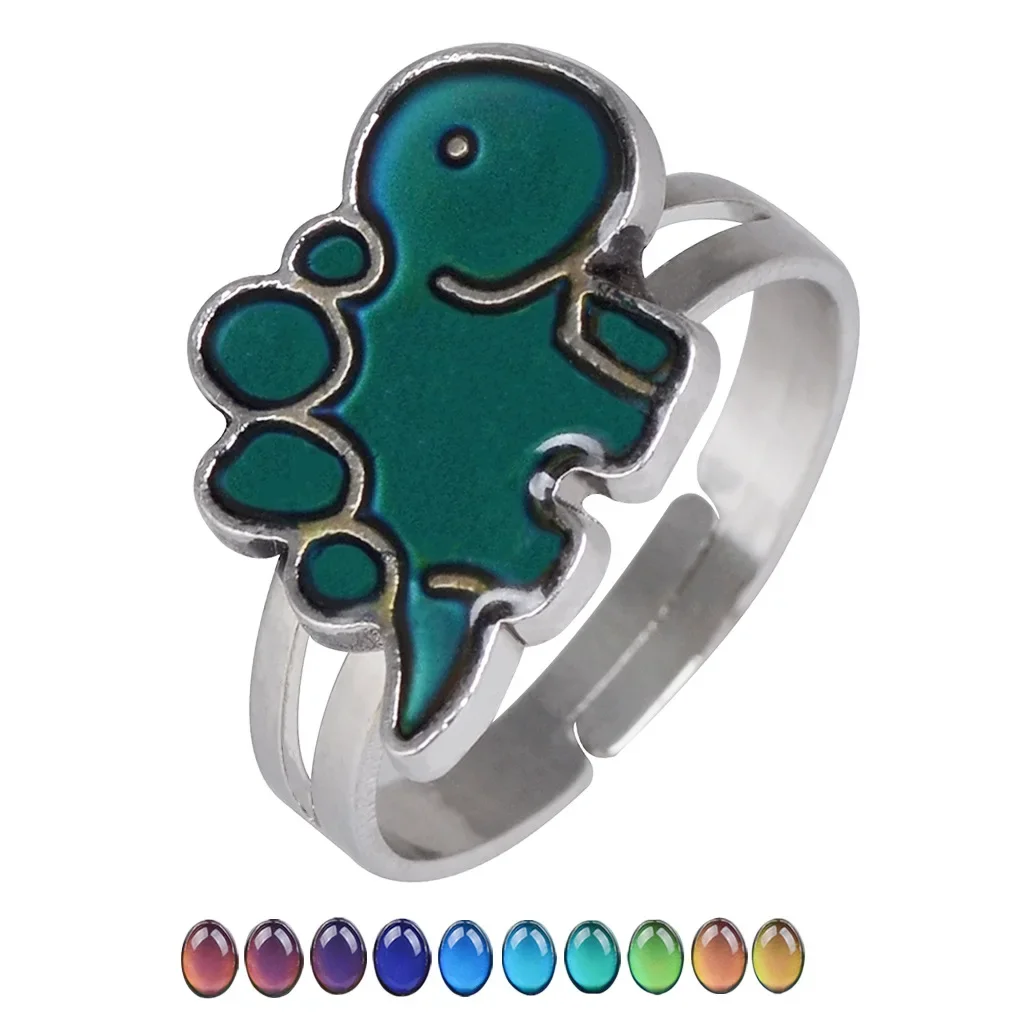 Mood Ring Vintage Little Dinosaur Glitter Powder Adjustable Size Unique Temperature Control Color Animal Rings Female Jewelry