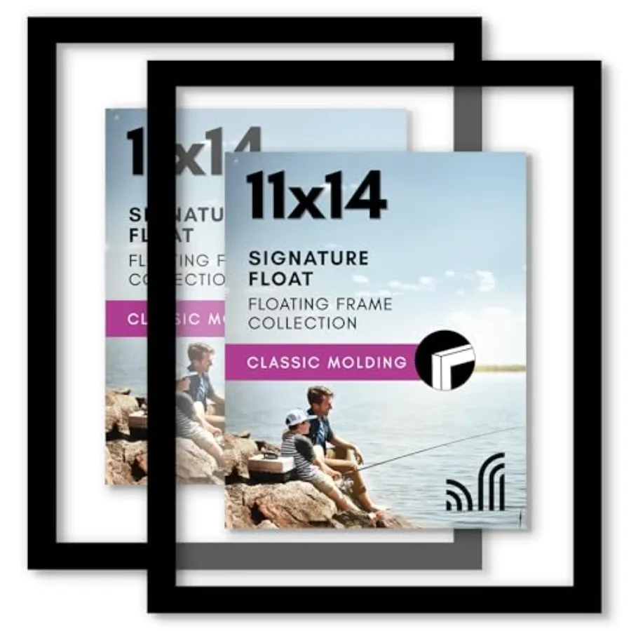 

Floating Picture Frame with Polished Crystal-Clear Glass - Set of 2 - Use as Frame or Display 5x7 Photo - Signature Float Colle