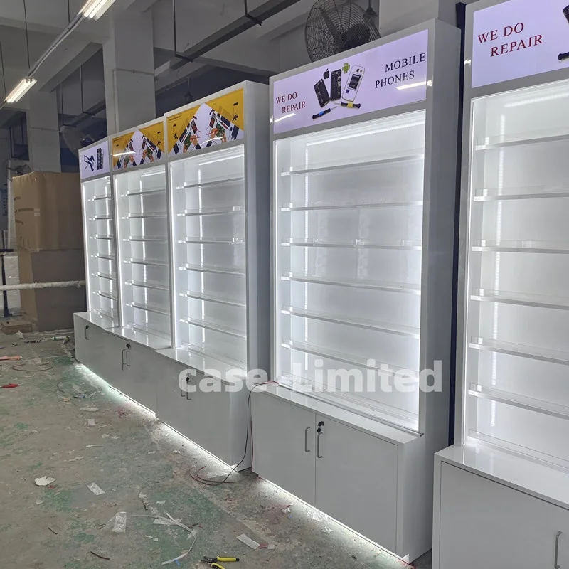 

Customized. Custom Cellphone Store Fixture Phone Display Cabinet Stand Mobile Store Repair and Accessories Showcase