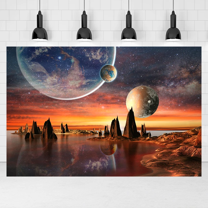 SeekPro Customized Background Cloth,Poster for Theme Photography on Scenery and Wonders of Outer Space Planets and Mountains