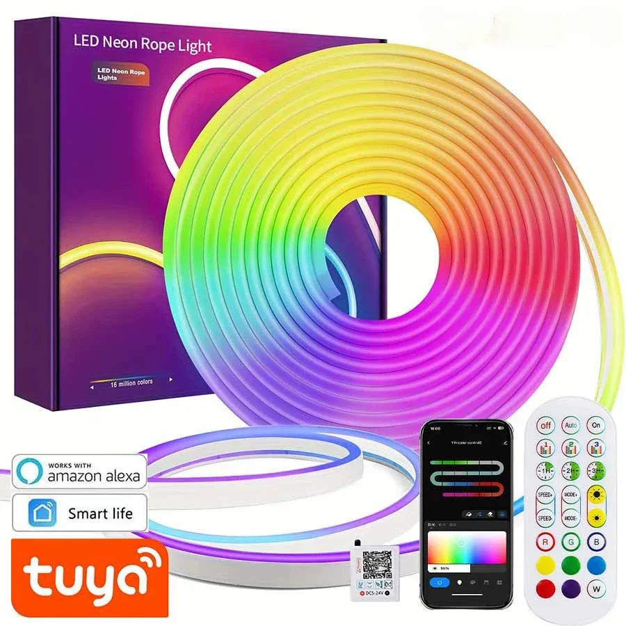 Graffiti WIFI Smart Silicone LED Light Mobile APP Voice Control LED Strip Light Remote Control Iridescent Color Neon Light Strip