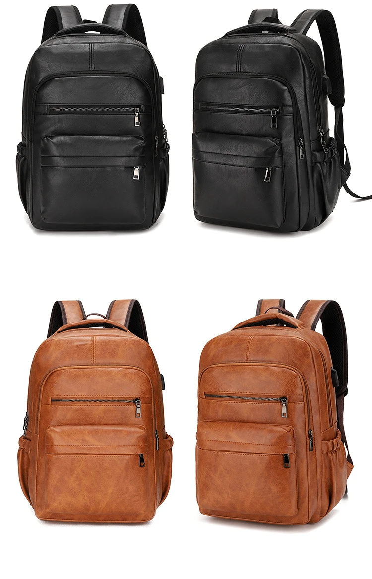 Hohe Qualität USB Lade Rucksack Männer PU Leder Rucksack Große Laptop Rucksäcke Männlichen Mochilas Schul Für Jugendliche Jungen – Detail 7