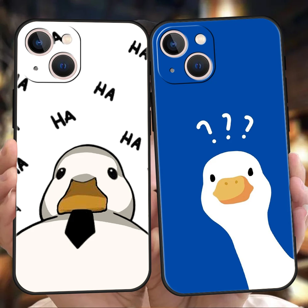 Duck Art Luxury Phone Case For iPhone 11 12 13 14 15 16 Pro Max Mini X XR XS 7 8 Plus SE Silicone Cover Black Funda