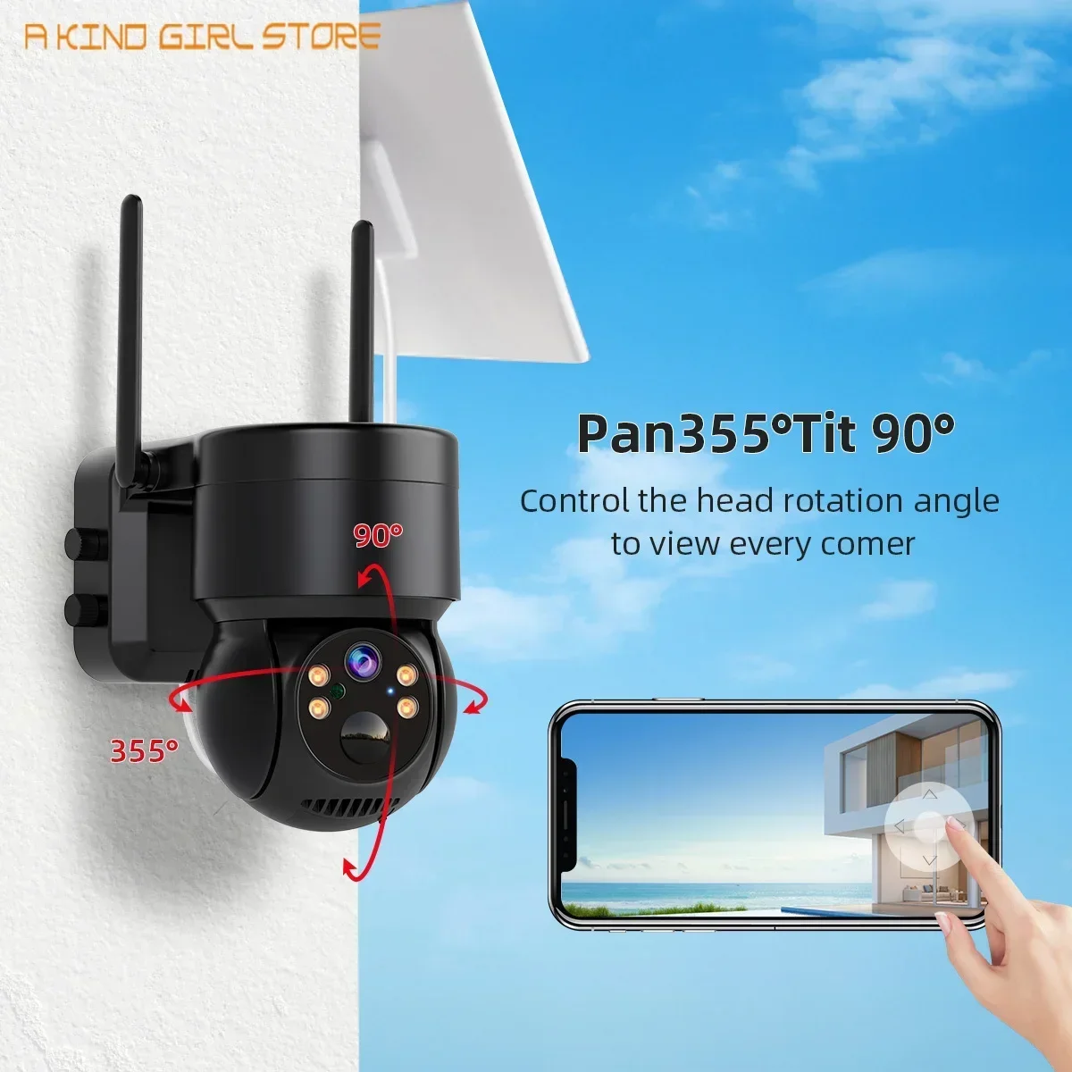 4MP Wifi Solar Camera PIR Detection PTZ Wireless Outdoor Surveillance Cameras Solar Powered Panel Battery iCsee IP Camera Video