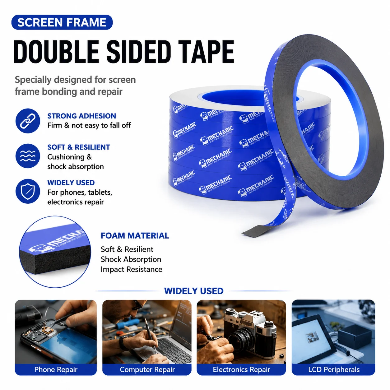 MECHANIC T3 3mm  Double Sided Foam  Sided Tape High Temperature Sealing Adhesive for Phone Tablet LCD Screen Repair
