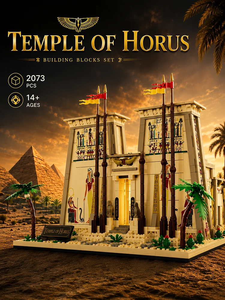 2073-teiliges Bauset für einen ägyptischen Tempel, Modellbausatz für antike Architektur, Pyramidenzeit, Sammlerstück, Dekoration, Geschenkidee für Feiertage, Bauspielzeug für Kinder und Erwachsene.
