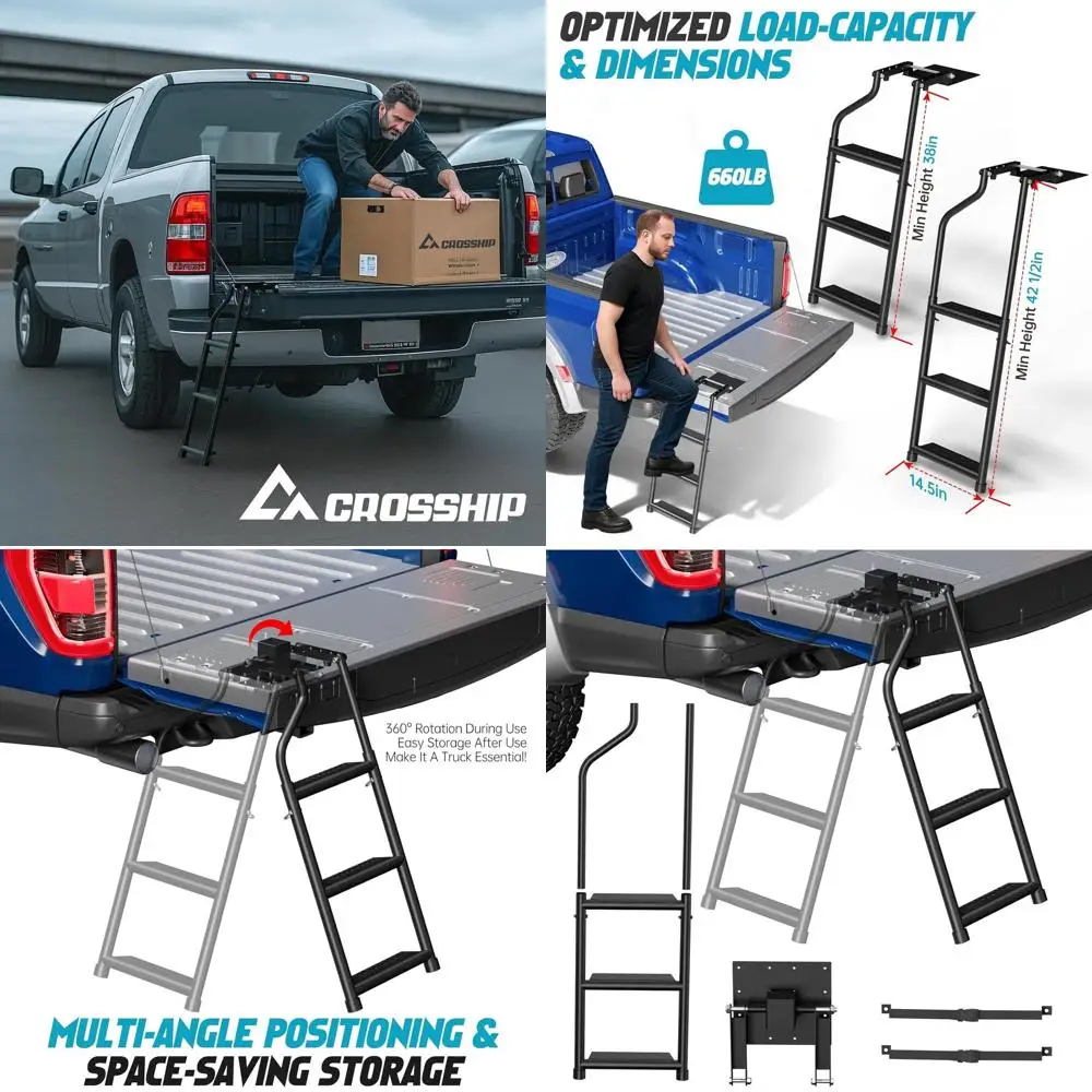 

Universal Foldable Truck Ladder with Non-Slip Step, Stainless Steel Screws, Rubber Feet, Compatible with F150, RAM 1500, F250, T